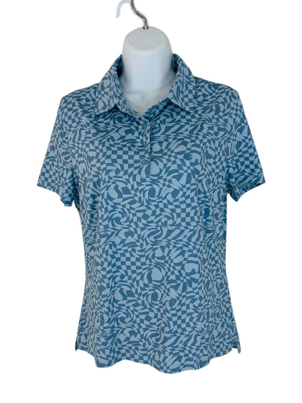 G/FORE Women's Size M Distorted Illusion Print Golf Blue Polo Shirt NEW